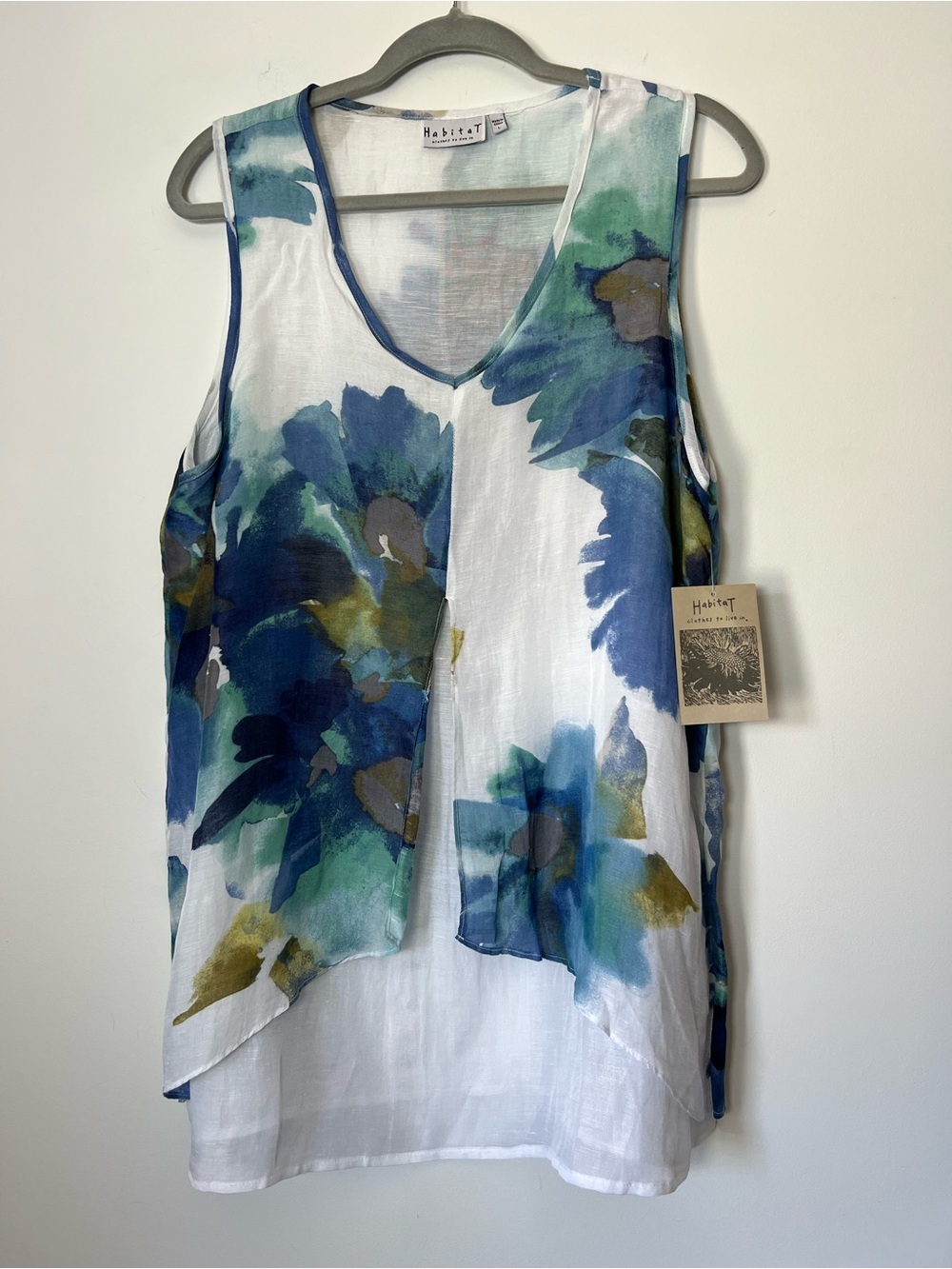 Habitat 2 Piece Button-Front Shirt & Tank Watercolor Floral Spring Linen Blend - Picture 11 of 16